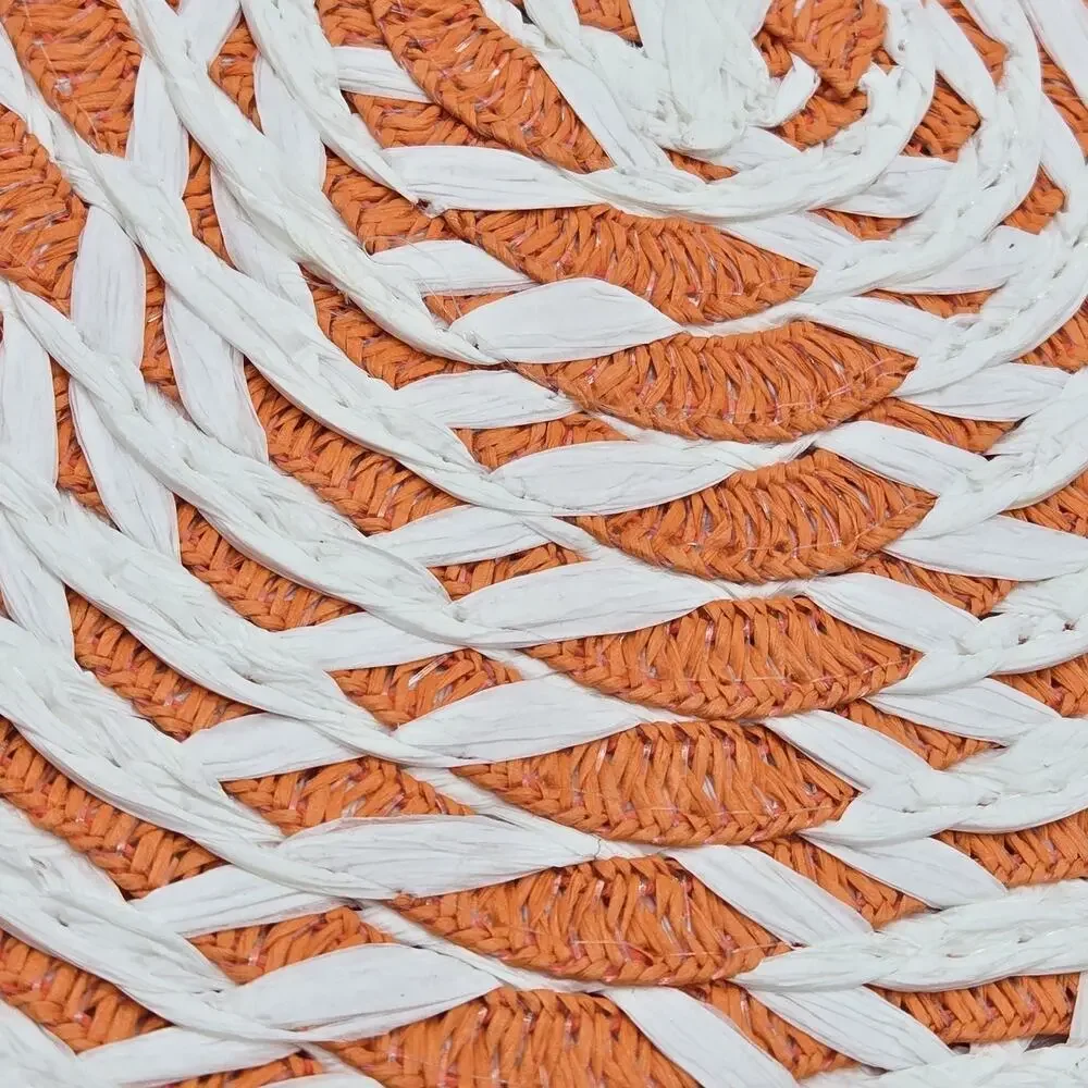 Orange White Spiral Homeware Woven Placemats 15” Round Set Of 6 100% Paper NEW!